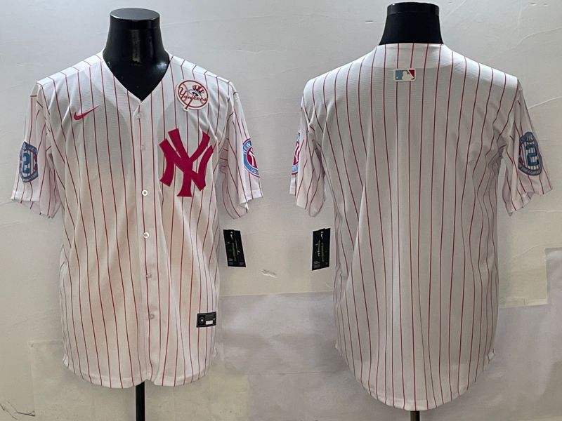 Men New York Yankees Blank White Stripe Jointly Name Nike 2025 MLB Jersey style 2